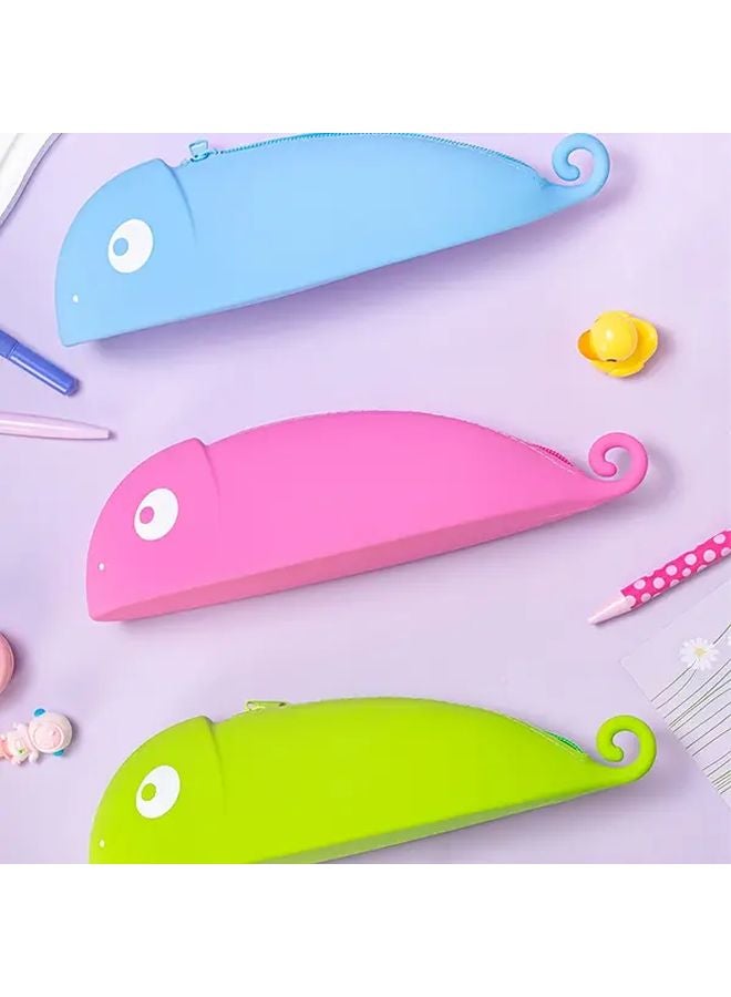 Blue Silicone Lizard Pencil Holder Durable Easy Clean Desk Organizer School Office Supplies - Image 1